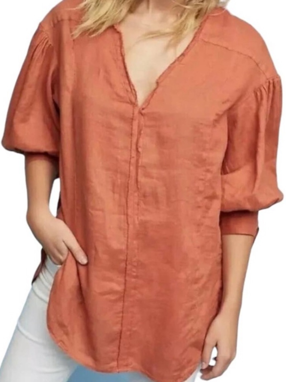 100% linen HOLDING HORSES for Anthropologie Terracotta Tunic Top XS